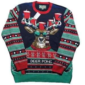 New Ugly Christmas Sweater XL Deer Pong Beer‎ Cup Reindeer Holiday Party